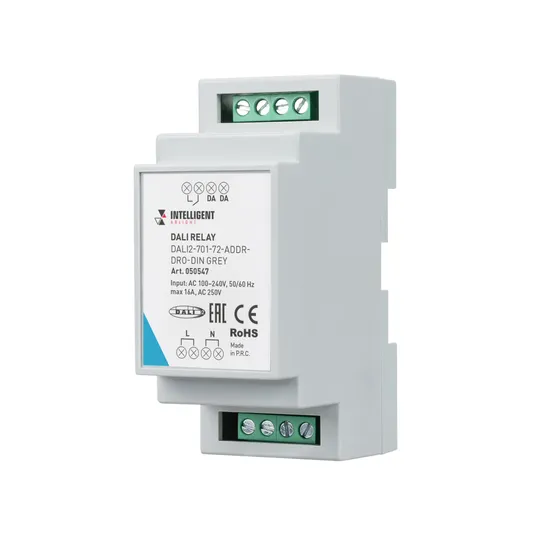 Фото товара INTELLIGENT ARLIGHT Релейный модуль DALI2-701-72-ADDR-DRO-DIN Grey (230V, 1x16A) (IARL, DIN-рейка)