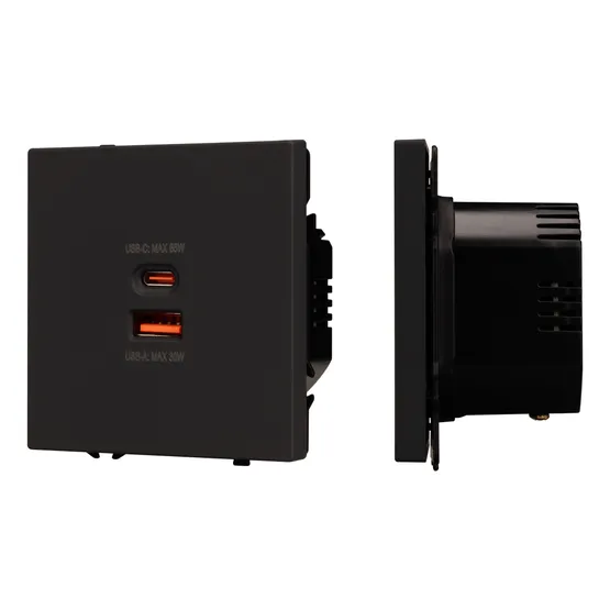 Фото #1 товара Механизм розетки с быстрой USB зарядкой SCT-NOBE-MUAC-SFPL-FC-BK (65W, QC3) (Arlight, -)