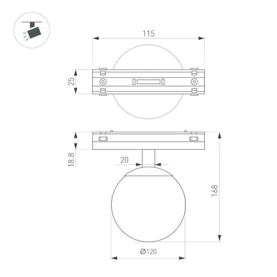 Фото #2 товара Светильник MAG-VIBE-SFERO-R120-6W Warm3000 (BK, 235 deg, 48V) (Arlight, IP20 Металл, 5 лет)