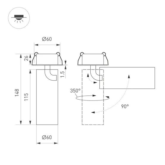 Фото #3 товара Светильник SP-GABI-BUILT-FLAP-R60-12W Warm3000 (BK, 60 deg, 230V) (Arlight, IP40 Металл, 5 лет)