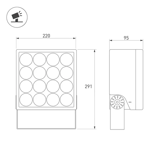 Фото #3 товара Светильник ALT-BLOCK-S220x220-50W Warm3000 (GR, 36 deg, 230V) (Arlight, IP66 Металл, 3 года)