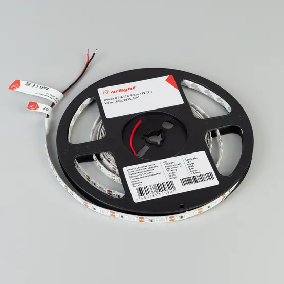 Фото #2 товара Светодиодная лента RT-A120-8mm 12V Red (9.6 W/m, IP20, 2835, 5m) (Arlight, 9.6 Вт/м, IP20)